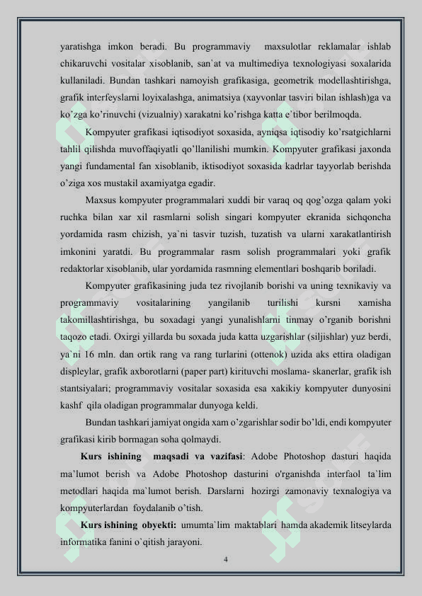 Kampyuter grafikasi. Adobe  photoshop dasturidan foydalanishning  ahamiyati va imkoniyatlari 4