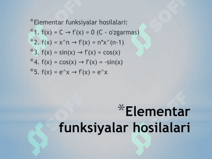 Funksiyaning hosilasi 4