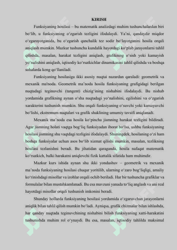 FUNKSIYANING HOSILASI UNING GEOMETRIK VA MEHANIK MANOLARI 2