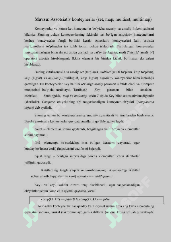 Аssotsiativ konteynerlar (set, map, multiset, multimap) 2