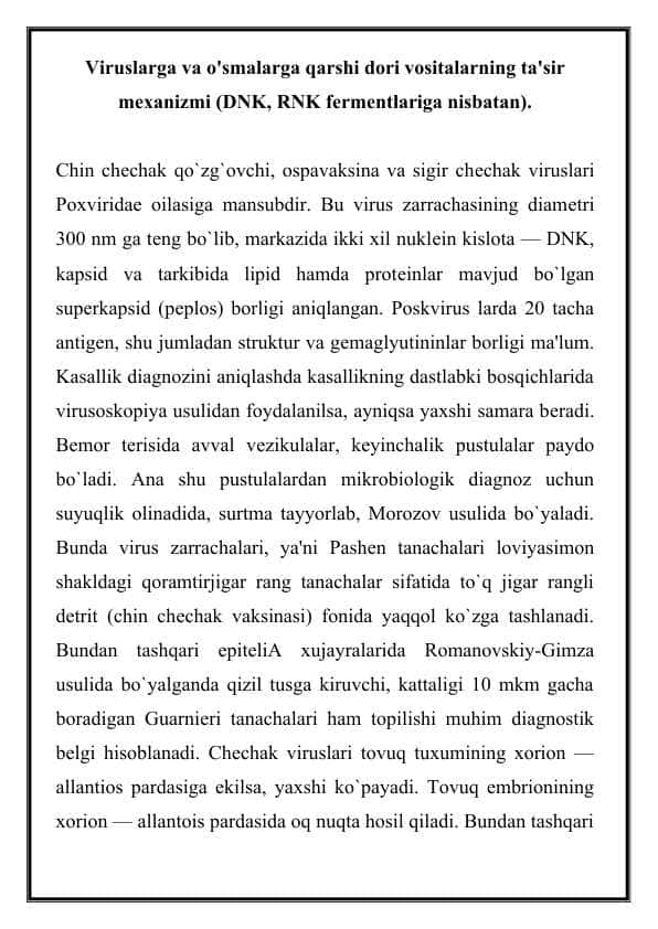 Viruslarga va o'smalarga qarshi dori vositalarning ta'sir mexanizmi (DNK, RNK fermentlariga nisbatan) 2