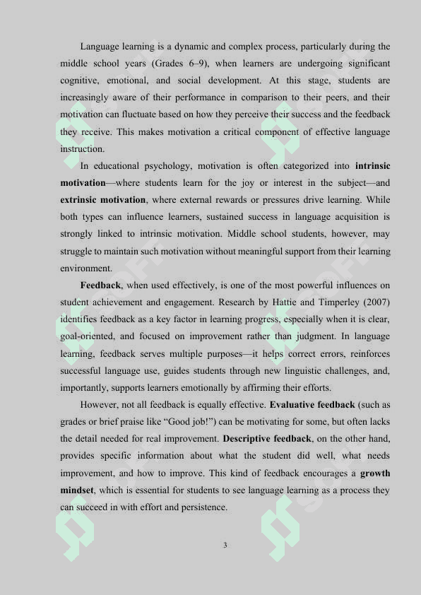 Using feedback strategies to increase student motivation in language learning in grades 6-9 3