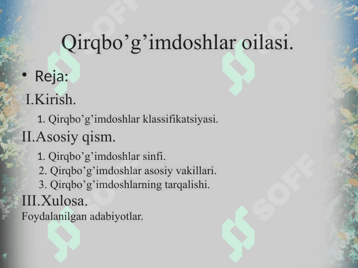 Qirqbo’g’imdoshlar oilasi. 2