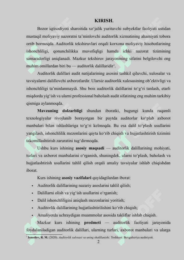 Auditorlik dalillar va ularni olish usullari. kurs ishi 2
