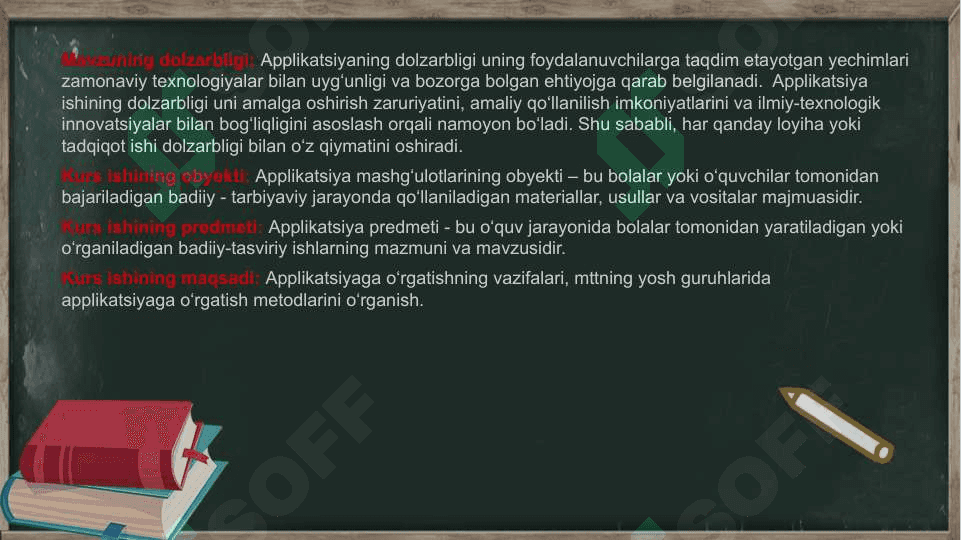Applikatsiyaga oʻrgatishning vazifalari. MTTning yosh guruhlarida applikatsiyaga oʻrgatishning metodlari. 2