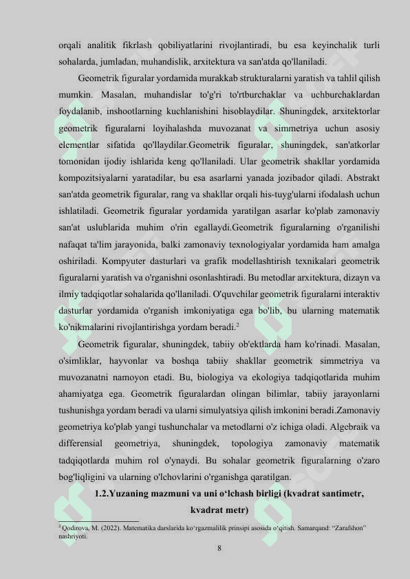 BOSHLAN‘ICH SINFLARDA GEOMETRIK FIGURA YUZASINI TOPISHNI O'RGANISH 7