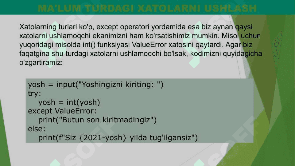 Python dasturlash tilida xatoliklar bilan ishlash 8