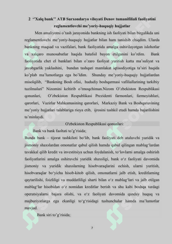 Xalq bank amaliyot hisoboti  Denov tumani 7
