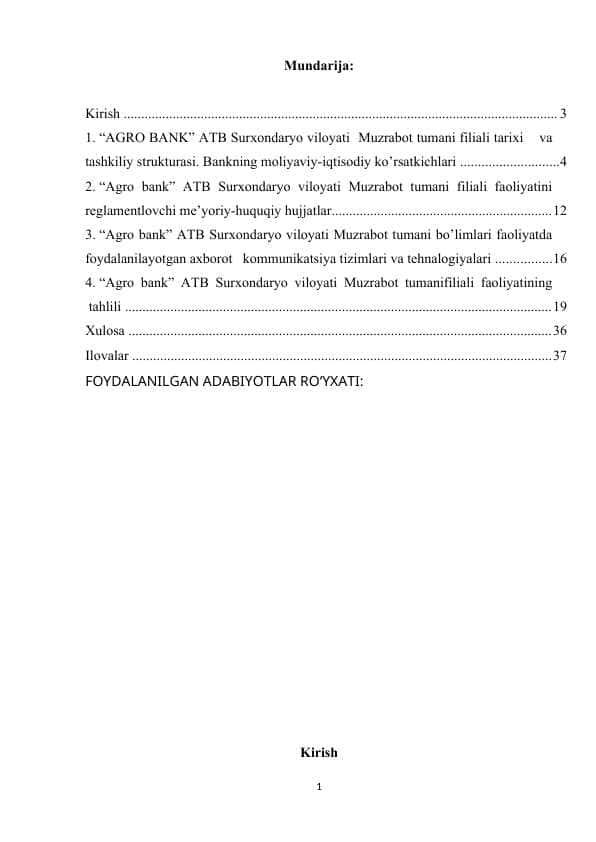 Agro bank amaliyot hisoboti  Muzrabot  tumani