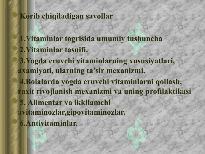 Vitaminlar, ularning organizmdagi funksiyalari 2