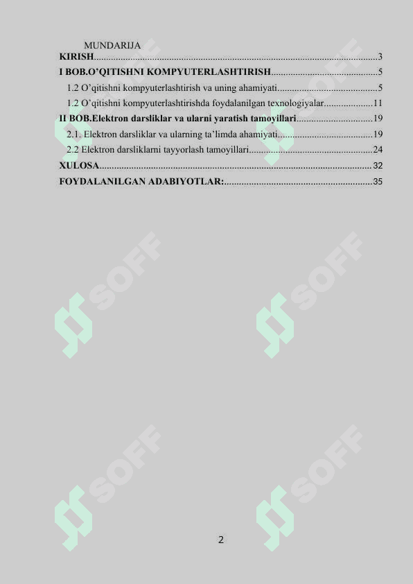 O’QITISHNI KOMPYUTERLASHTIRISH.ELEKTRON DARSLIKLAR VA ULARNI TAYYORLASH TAMOYILLARI 2