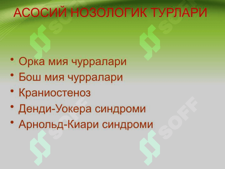 Markaziy nerv sistemasi rivojlanish nuqsonlari. МАРКАЗИЙ НЕРВ СИСТЕМАСИ РИВОЖЛАНИШ НУКСОНЛАРИ 2