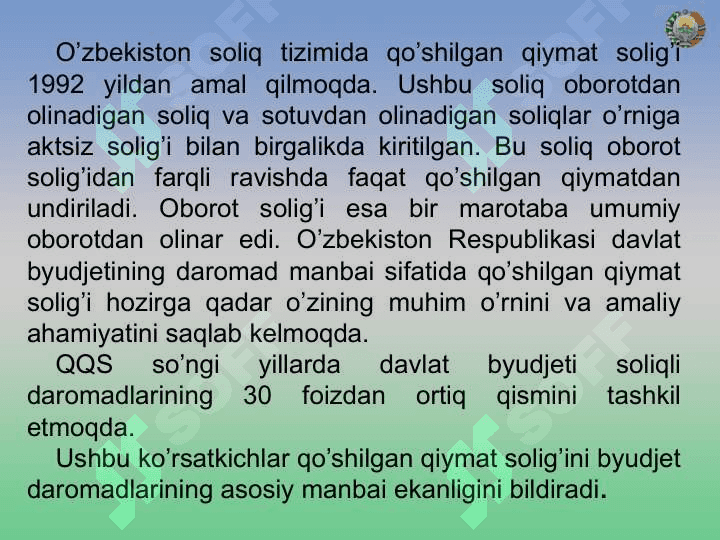 QO’SHILGAN QIYMAT SOLIG’I 3