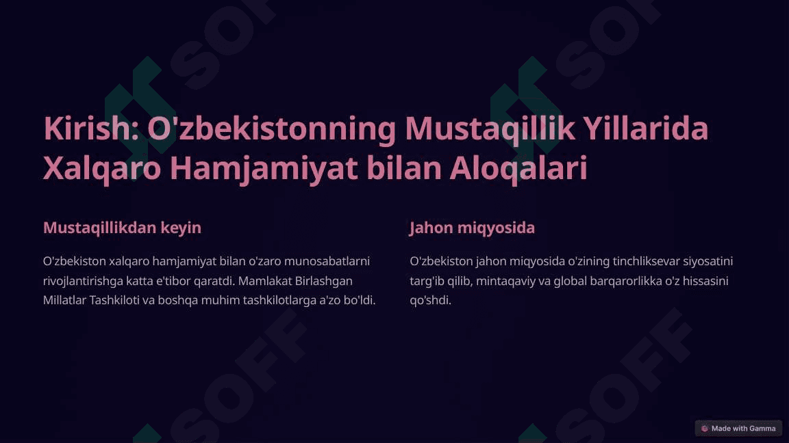 O'zbekistonning Xalqaro Hamkorlik Aloqalari 2