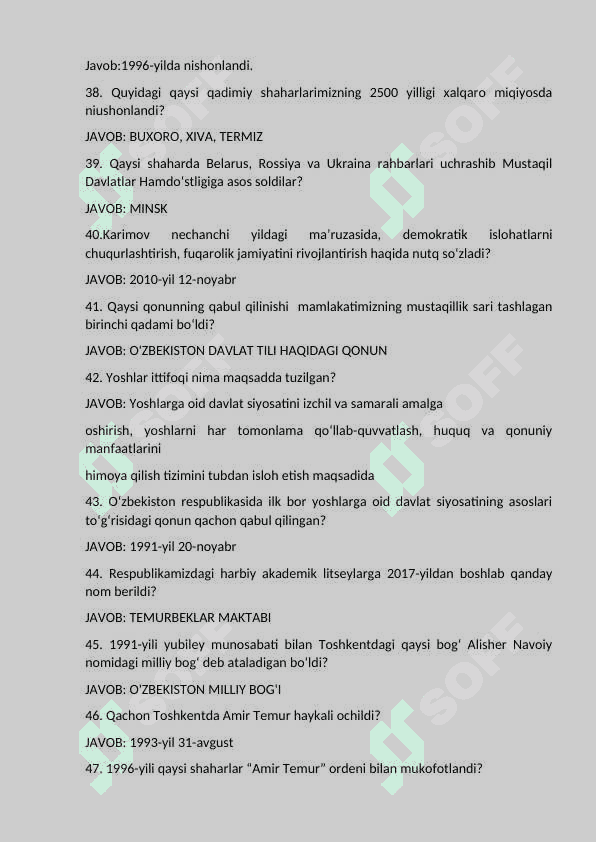 Tarixdan savol javoblar sessiya uchun 4