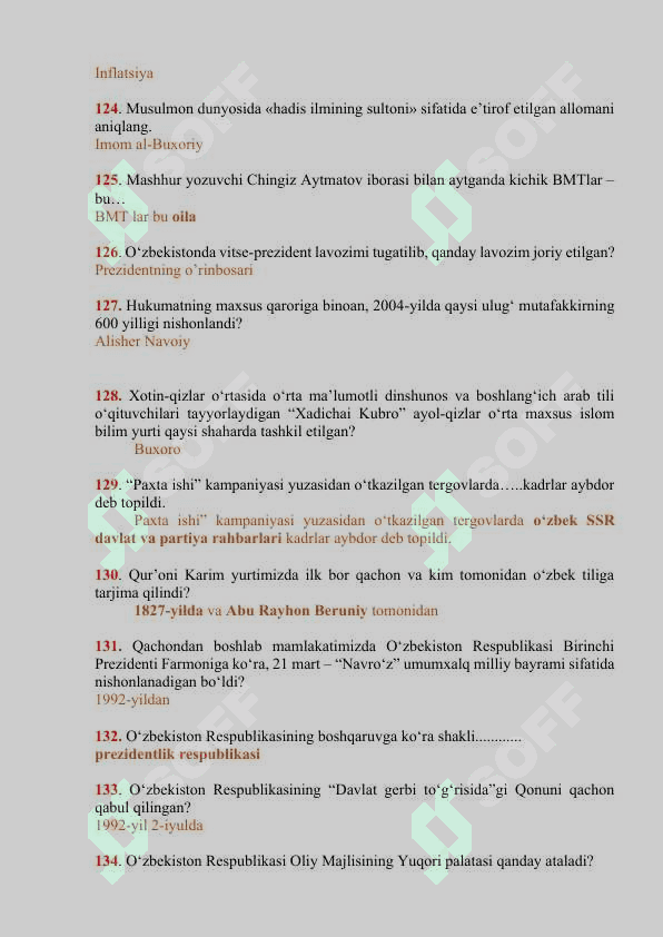 Tarixdan savol va javoblar. O'zbekiston tarixi 3