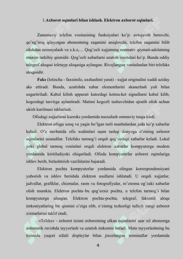 Axborot xavísizligi usullari. Axborotni ruxsatsiz kirishdan himoya qilish..docmustaqil ish 4