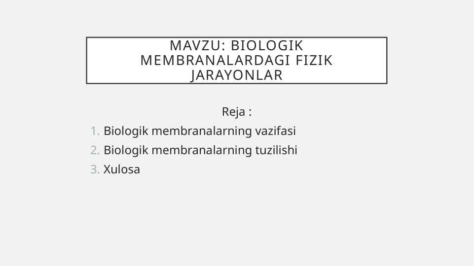 biologik membranalardagi fizik jarayonlar