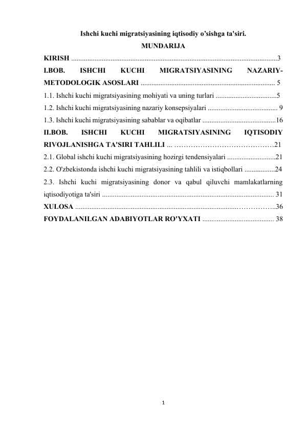 Ishchi kuchi migratsiyasining iqtisodiy o’sishga ta'siri.