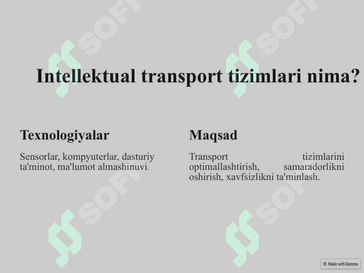 Intellektual transport tizimlari (ITT). 6