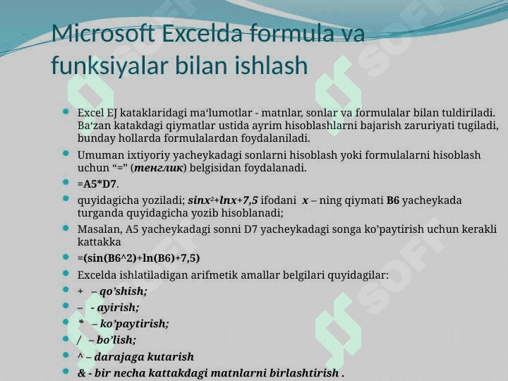 MS Excel elektron jadvali yordamida amaliy masalalarni yechish 6