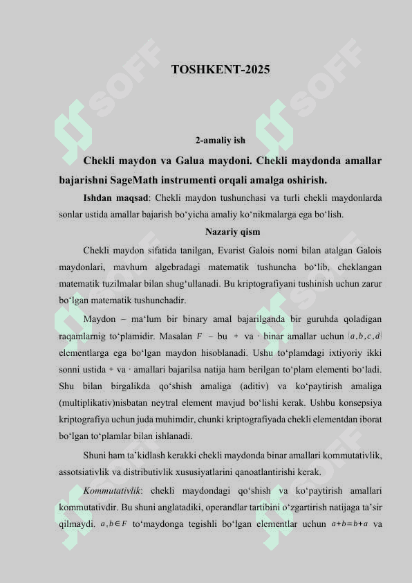 Kriptografiyaning matematik asoslari 2