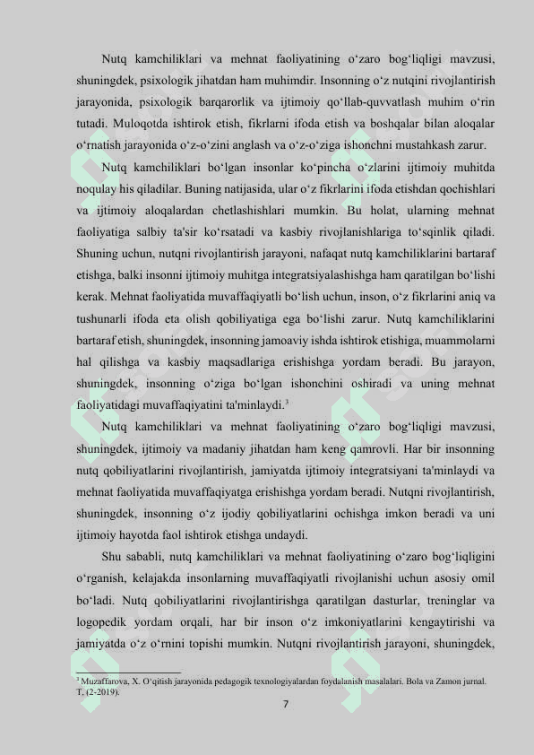 Maktab yoshidagi nutqida kamchiligi boʻlgan bolalarning mehnat faoliyati xususiyatlari 7