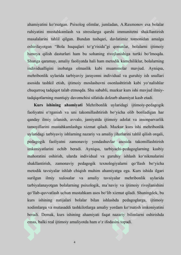 Mehribonlik uylaridagi ijtimoiy-pedagogik faoliyat mazmuni kurs ishi 4