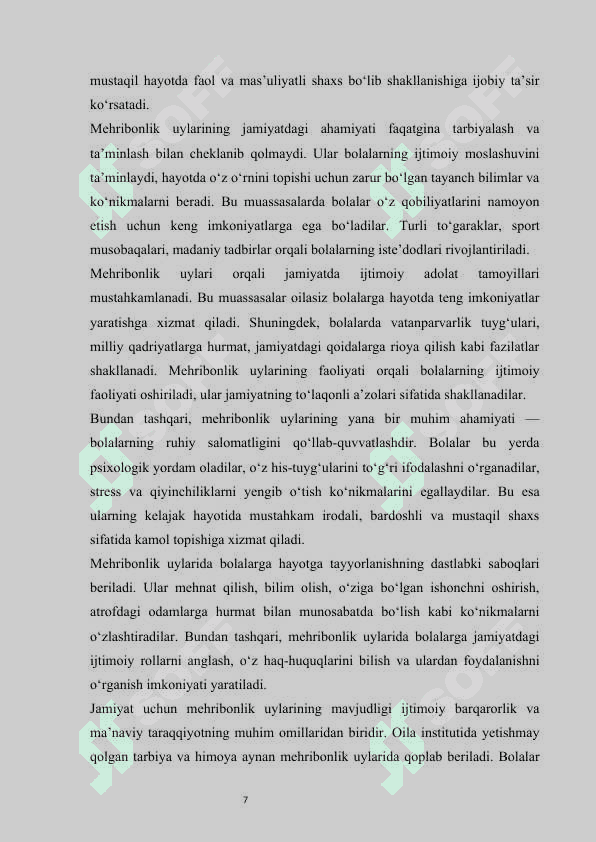 Mehribonlik uylaridagi ijtimoiy-pedagogik faoliyat mazmuni kurs ishi 7
