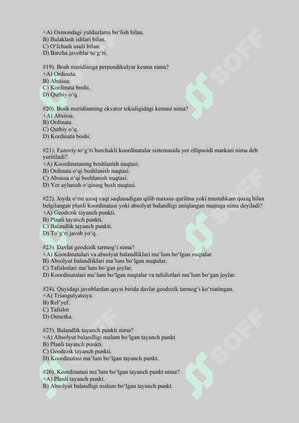 Geodeziya fanidan test 3