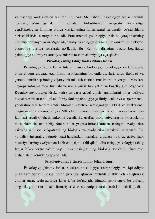 Psixologiya fanini zamonaviy fanlar tizimida tugan o’rni.25 3