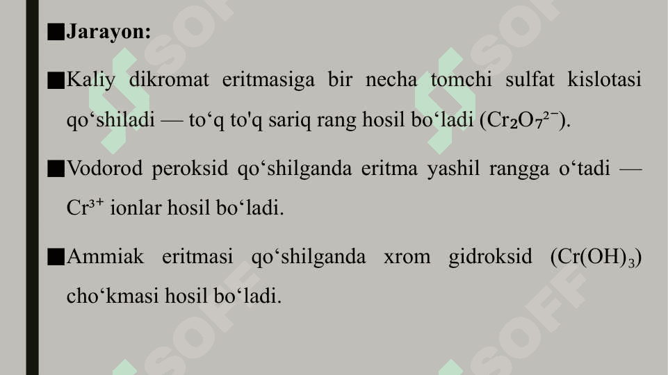 Cr va uning birikmalariga oid tajribalar 4