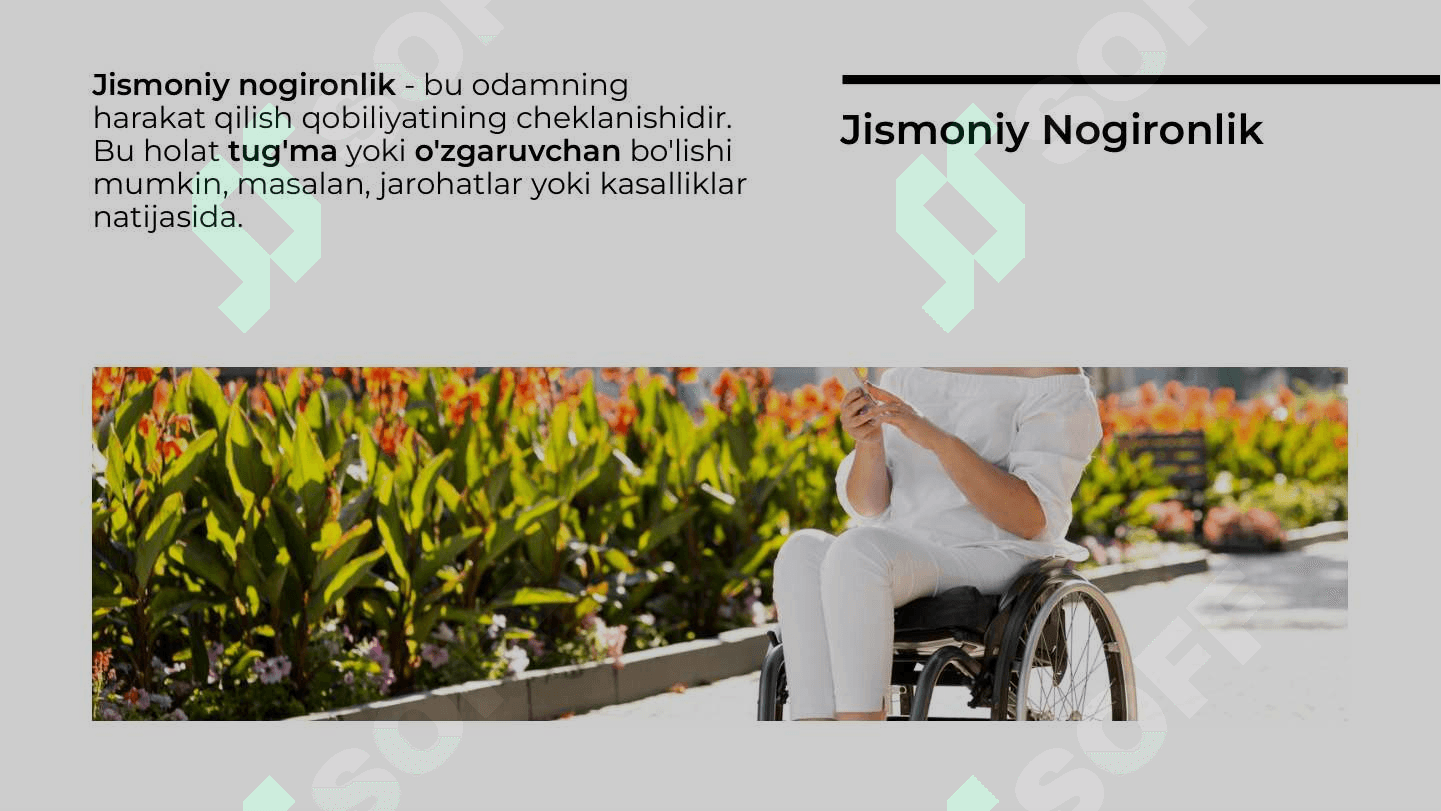 Nogironlik va reabilitatsiya tushunchalarining mohiyati va reabilitatsiya turlari 6