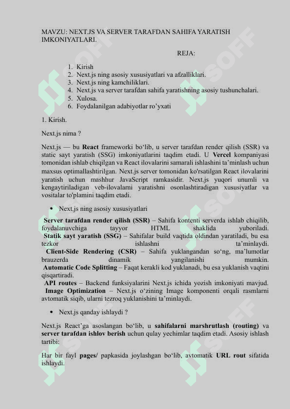 MAVZU: NEXT.JS VA SERVER TARAFDAN SAHIFA YARATISH IMKONIYATLARI. 2