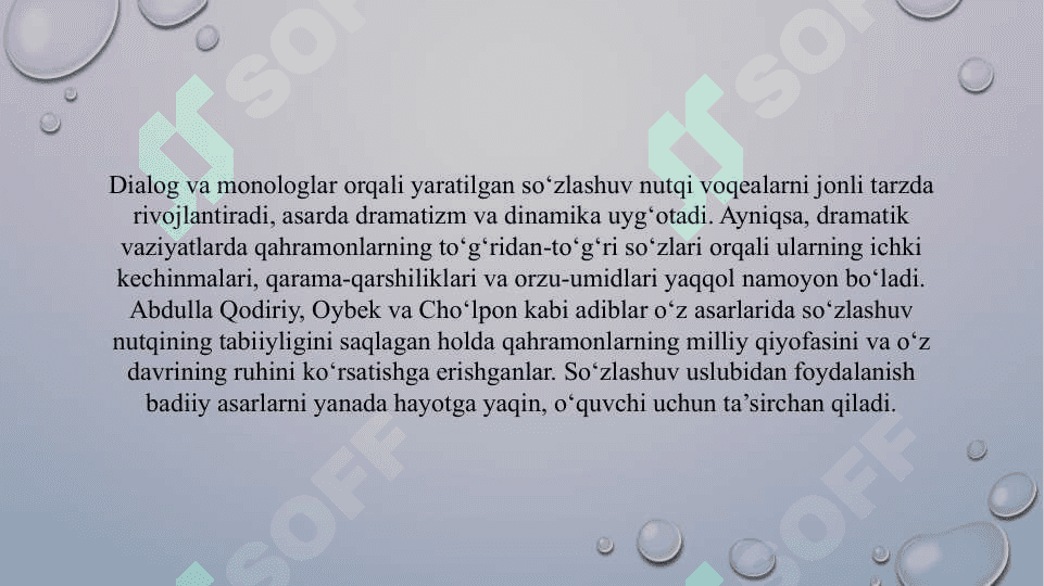 So’zlashuv nutq uslubi. Basiiy asarlardan misollar to’plash 4