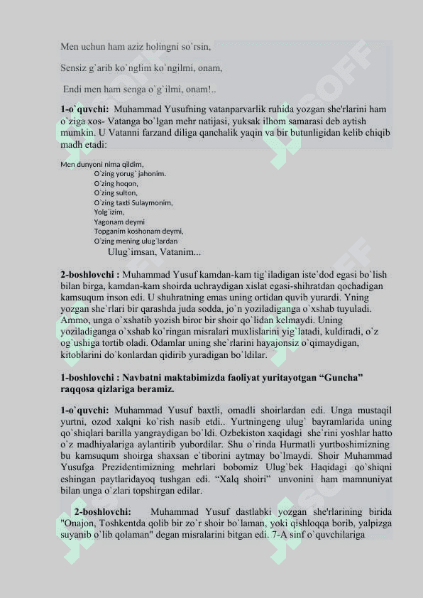 Muhammad Yusuf tavalludiga tadbir senariysi 3
