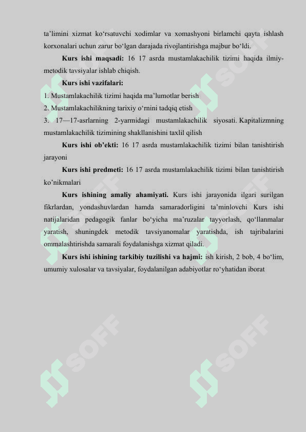 XVI - XVII ASRDA MUSTAMLAKACHILIK TIZIMI 3