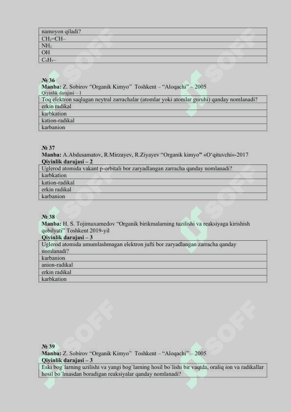 Organik kimyo test 8