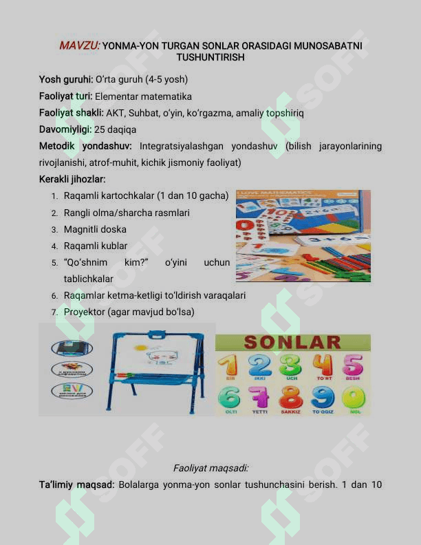 Faoliyat ishlanma yonma-yon turgan sonlar orasidagi munosabatni tushuntirish 2