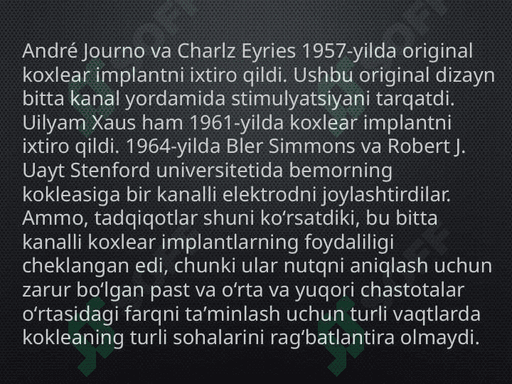 Eshitish biofizikasi elementlari.Koxlear implantatsiya asoslari 5