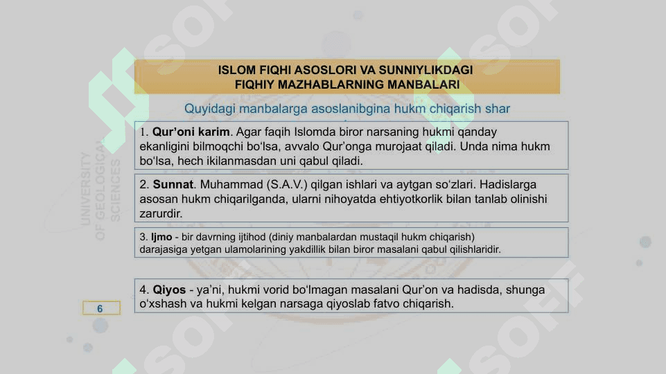 ISLOM DINI MANBALARI, AQIDAVIY MAKTABLARI VA ULARNING HOZIRGI DAVRDAGI AHAMIYATI 6