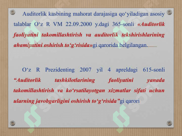 AUDITORLIK KASBIGA MALAKAVIY TALABLAR 2