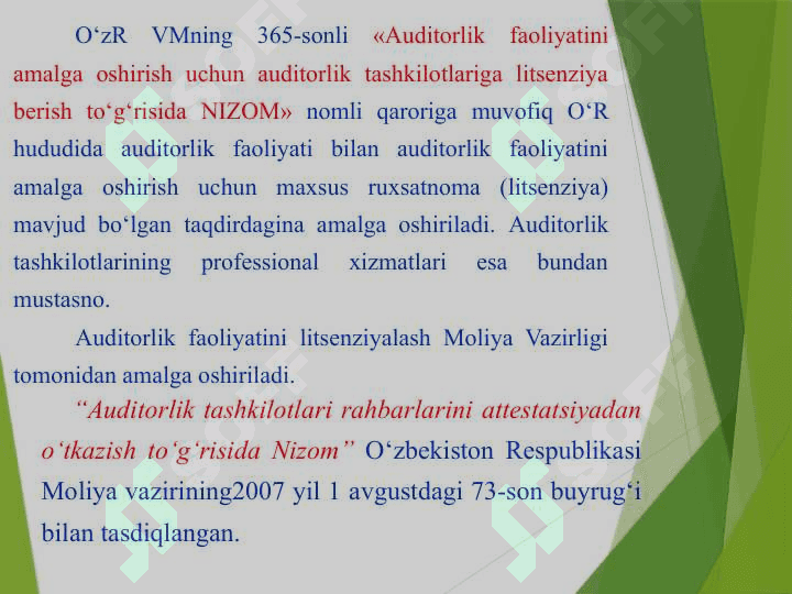 AUDITORLIK KASBIGA MALAKAVIY TALABLAR 4