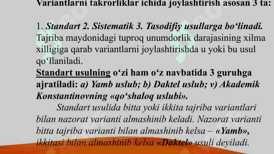 TAJRIBADA VARIANTLARNI JOYLASHTIRISH USULLARI 4