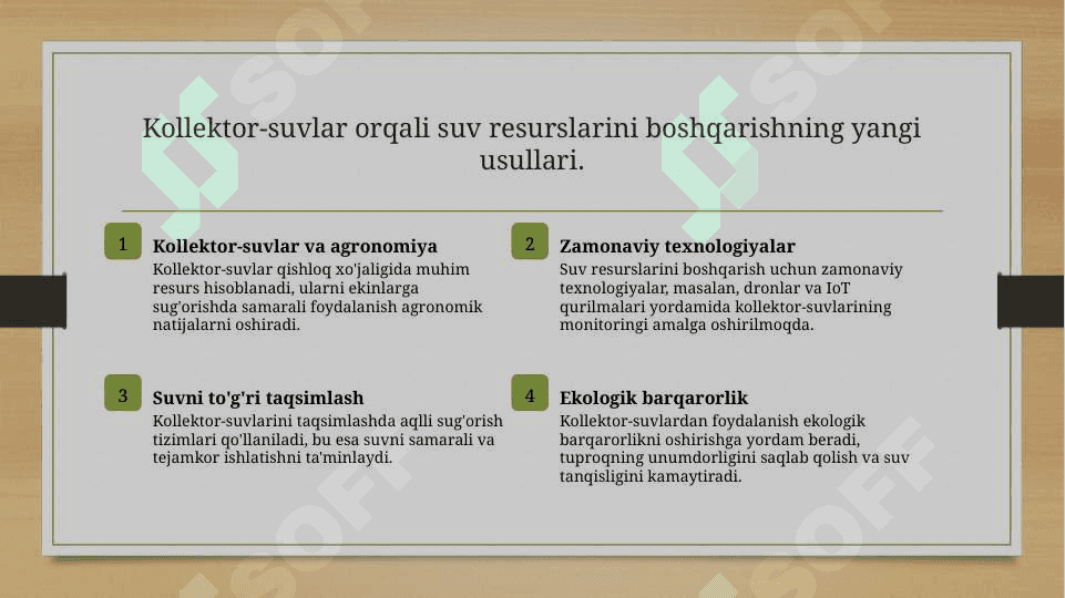 Kollektor zovur suvlaridan ekinlarni sug'orishda foydalanish yo'llari 4