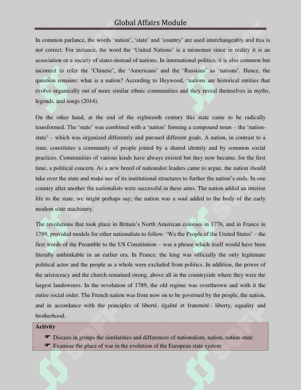 Global Affairs, Global Affairs Module 8