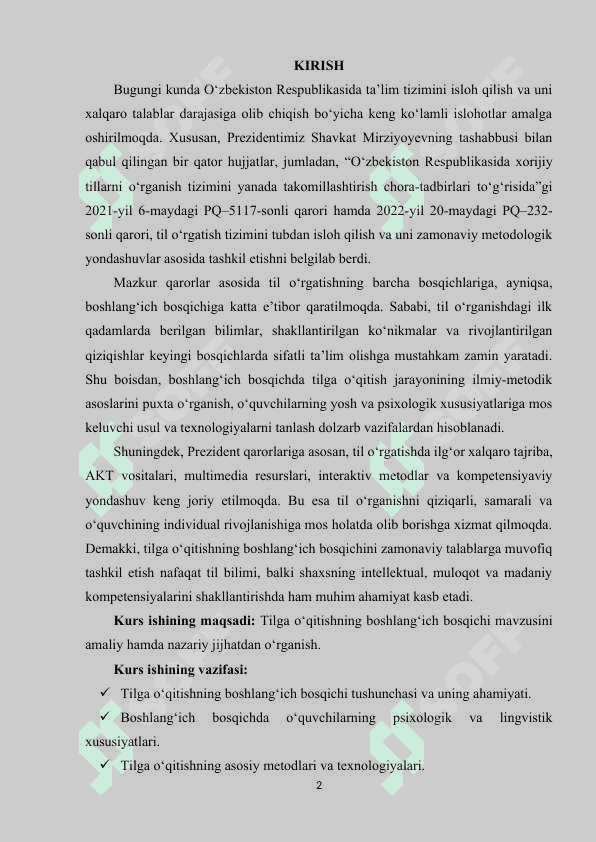 Tilga o‘qitishning boshlang‘ich bosqichi. 2
