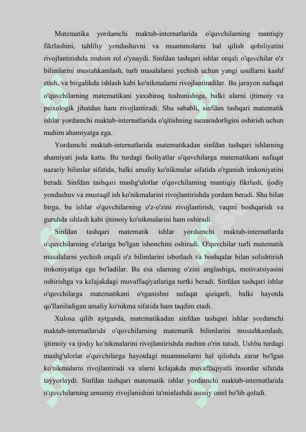 Yordamchi maktab internatida matematikadan sinfdan tashqari ishlarning mazmuni 7