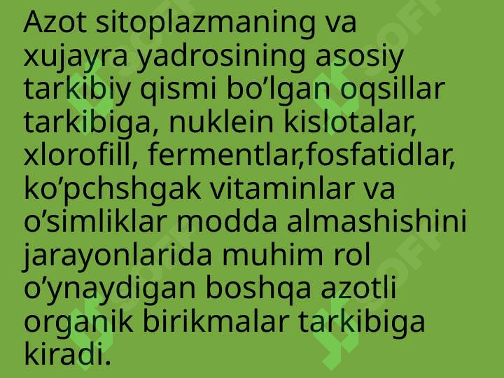 Azotning o'simliklar rivojlanish davrlari va hosiliga  ta'siri 2