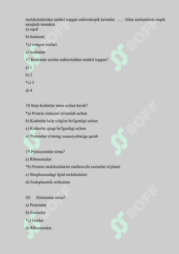 Bioinformatika (Yakuniy testlar javoblari) 4